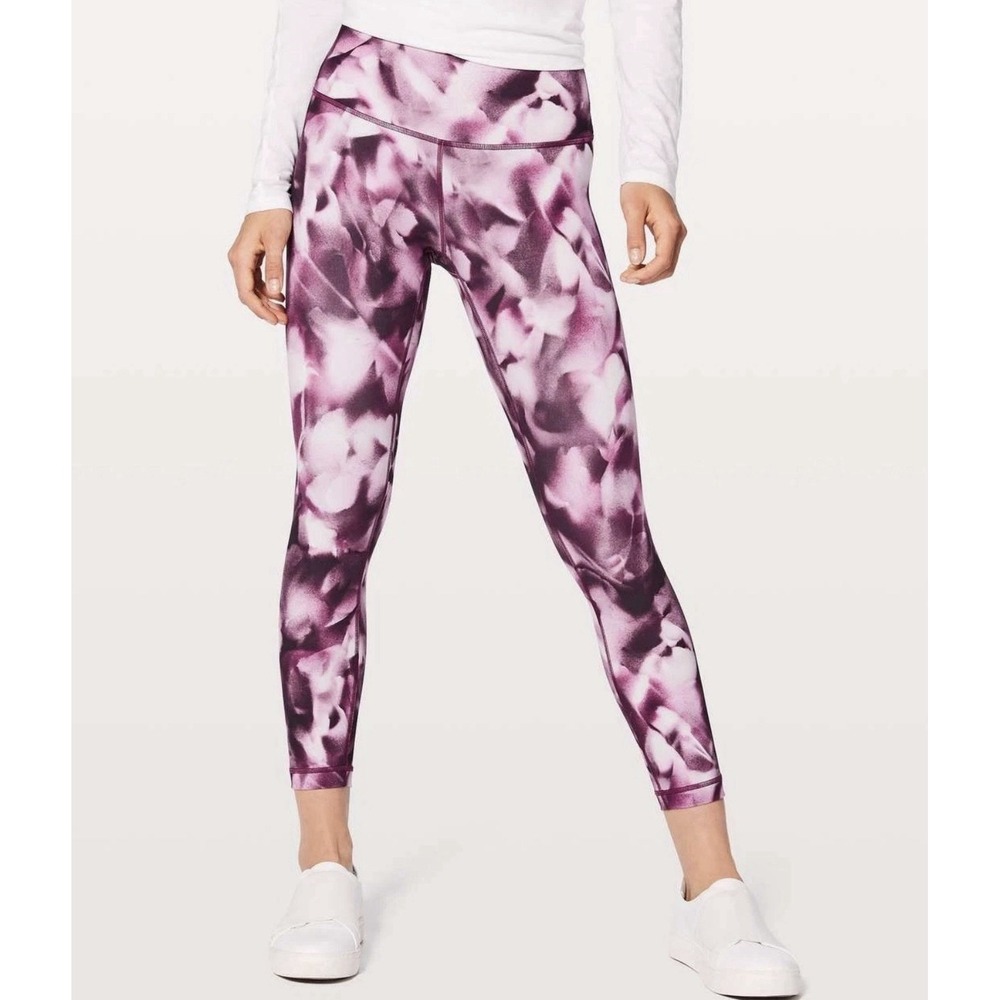 Lululemon‎ Wunder Under Hi Rise 7/8 Leggings Womens 4 Floral Elastic Waist